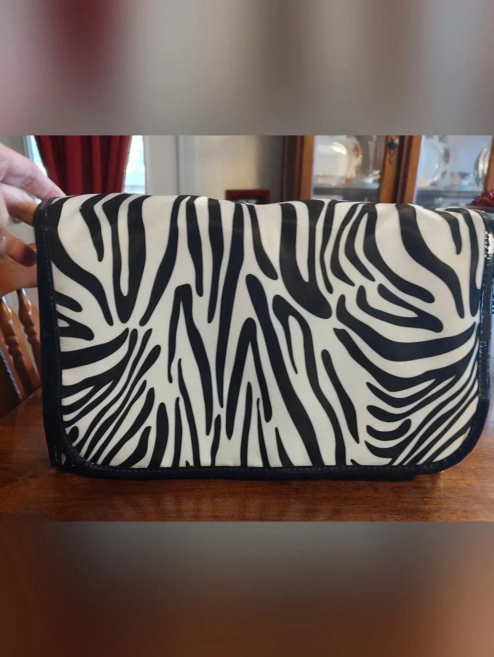 Modella Black and White Zebra Print Cosmetic Bag